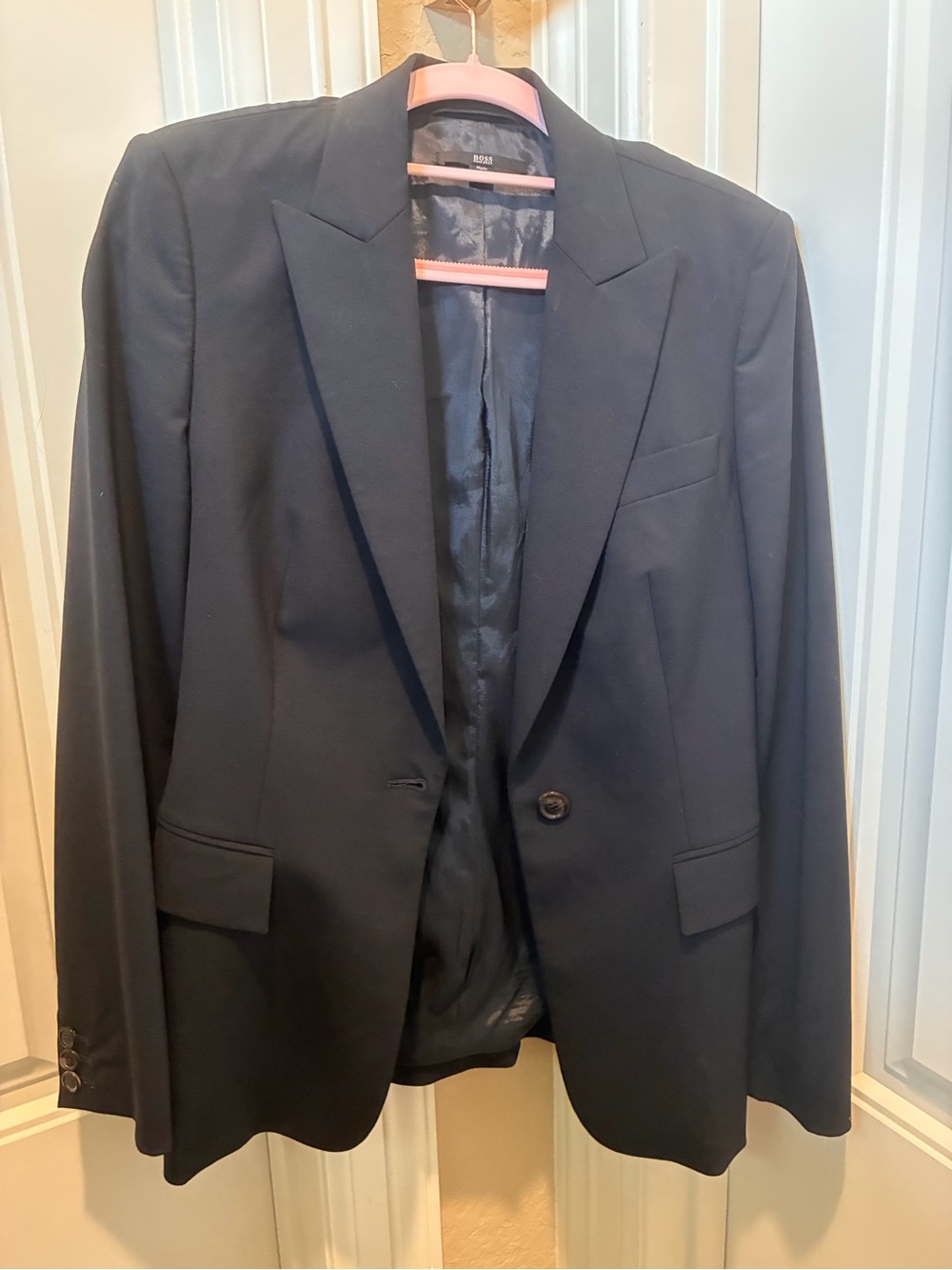 BOSS Hugo Boss Women's Black Classic Wool One Button Blazer Suit Jacket Size 6